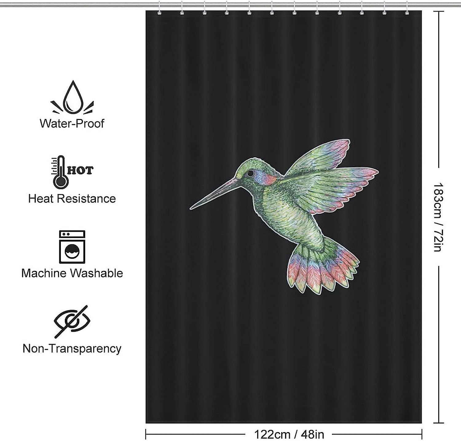 Hummingbird Print Polyester Shower Curtain Resistant To Water For Bathroom
