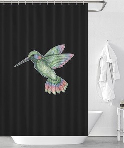 Hummingbird Print Polyester Shower Curtain Resistant To Water For Bathroom