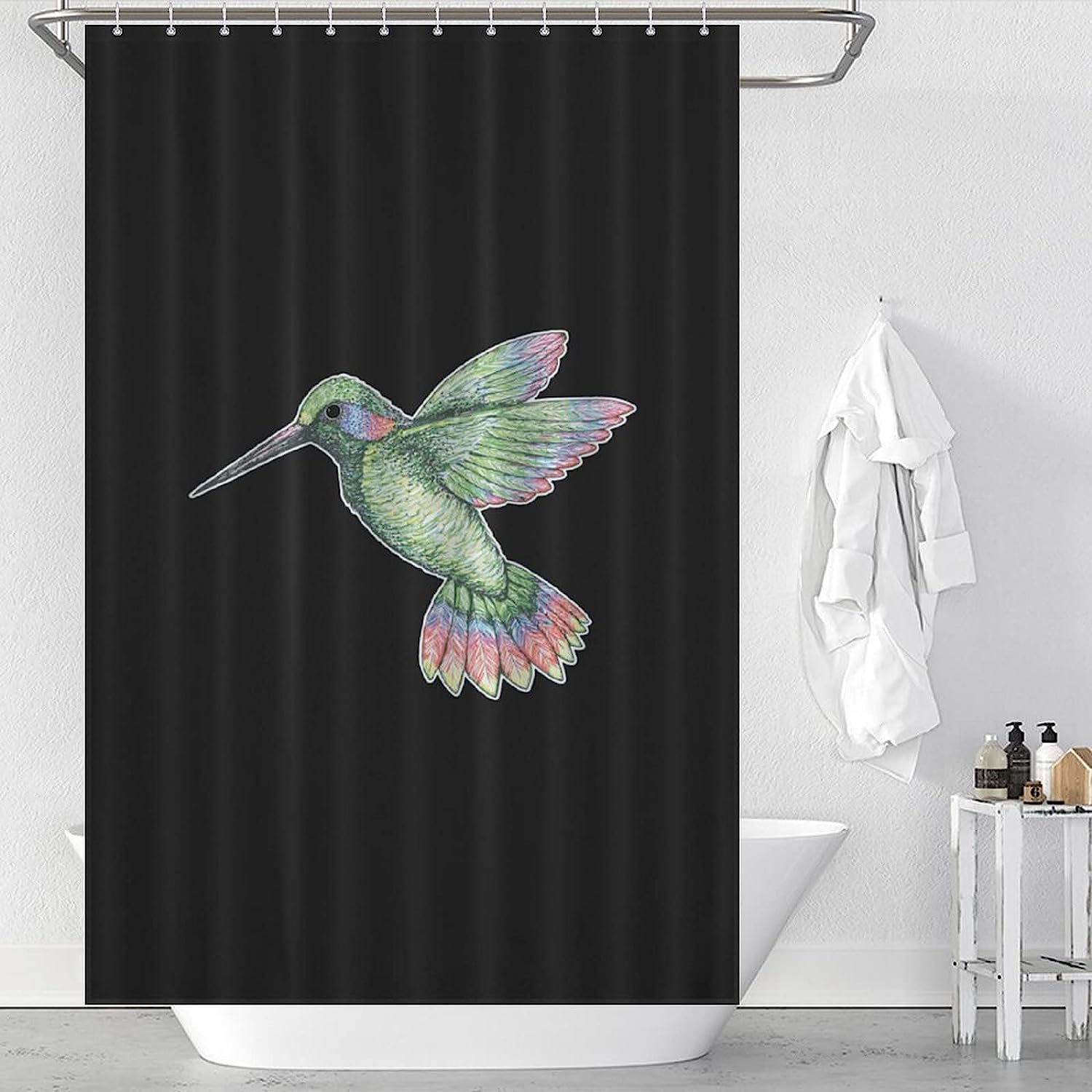 Hummingbird Print Polyester Shower Curtain Resistant To Water For Bathroom