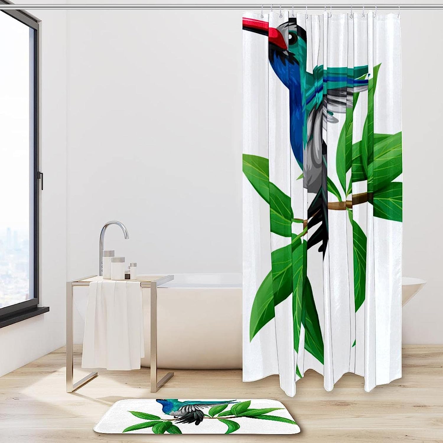 Hummingbird Print Shower Curtain For A Nature-Themed Bathroom - Image 2