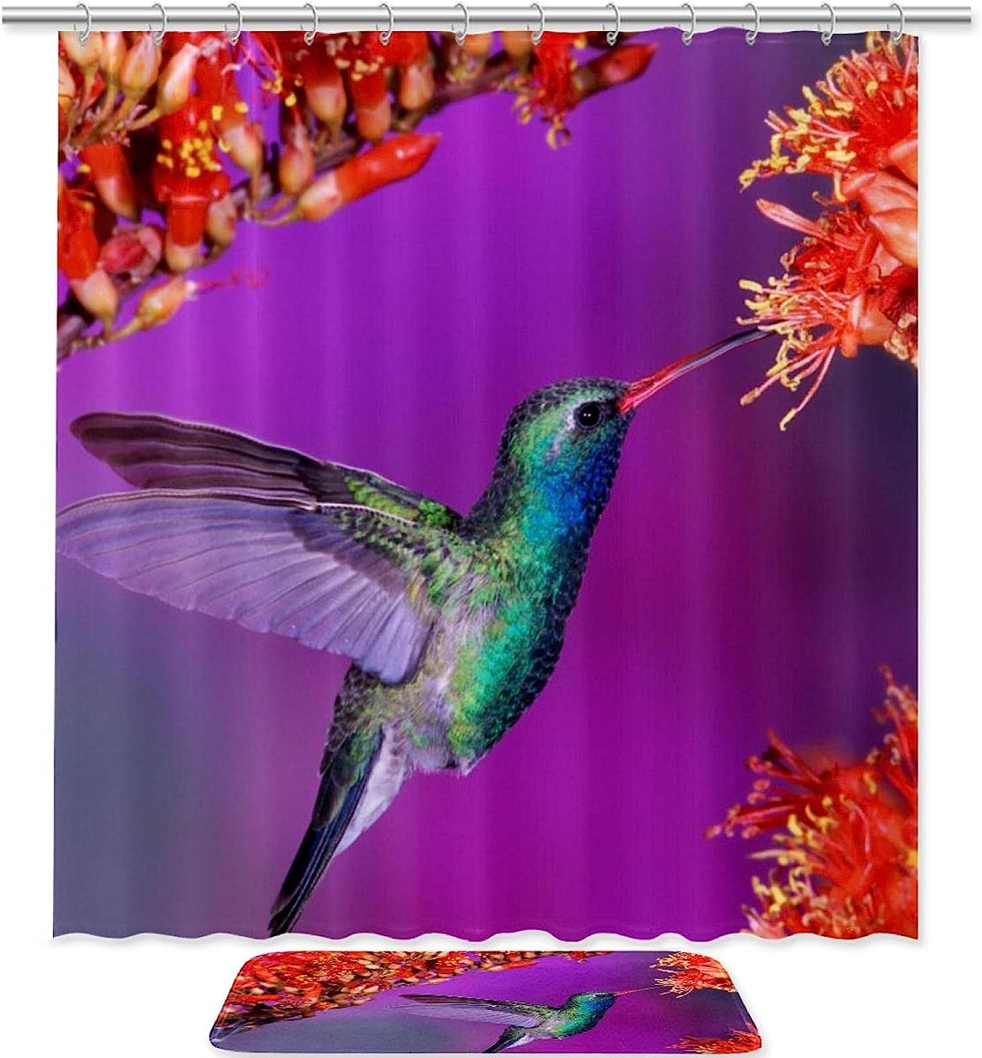 Hummingbird Red Flowers Shower Curtain For A Delightful Bathroom