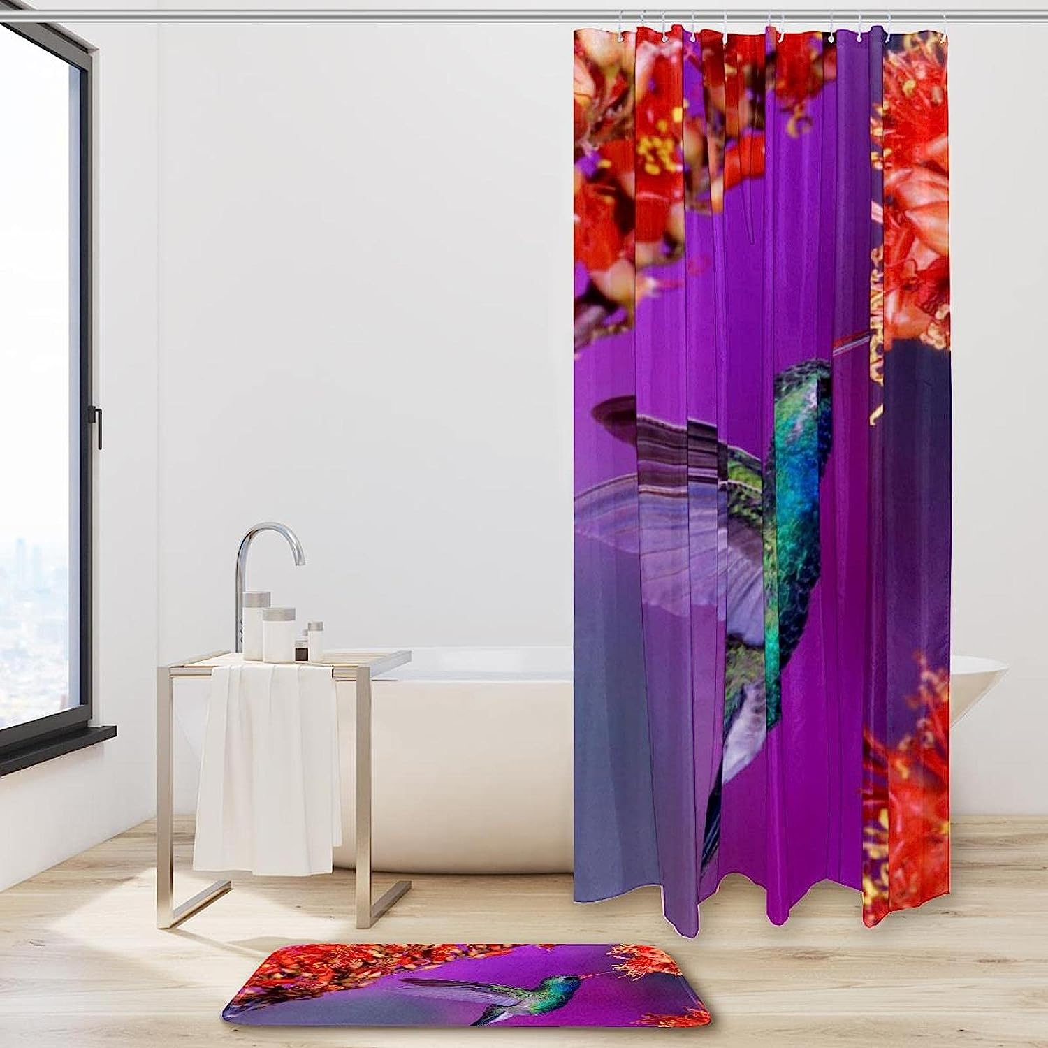 Hummingbird Red Flowers Shower Curtain For A Delightful Bathroom - Image 2