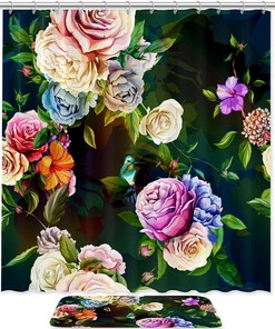 Hummingbird Rose Floral Vintage Shower Curtain Ideas Waterproof Washable