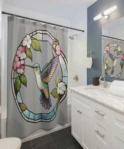 Hummingbird Shower Curtain, Stained Glass Window Design For Kids Bathroom