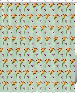 Hummingbird Shower Curtain With Floral Design For Bathroom