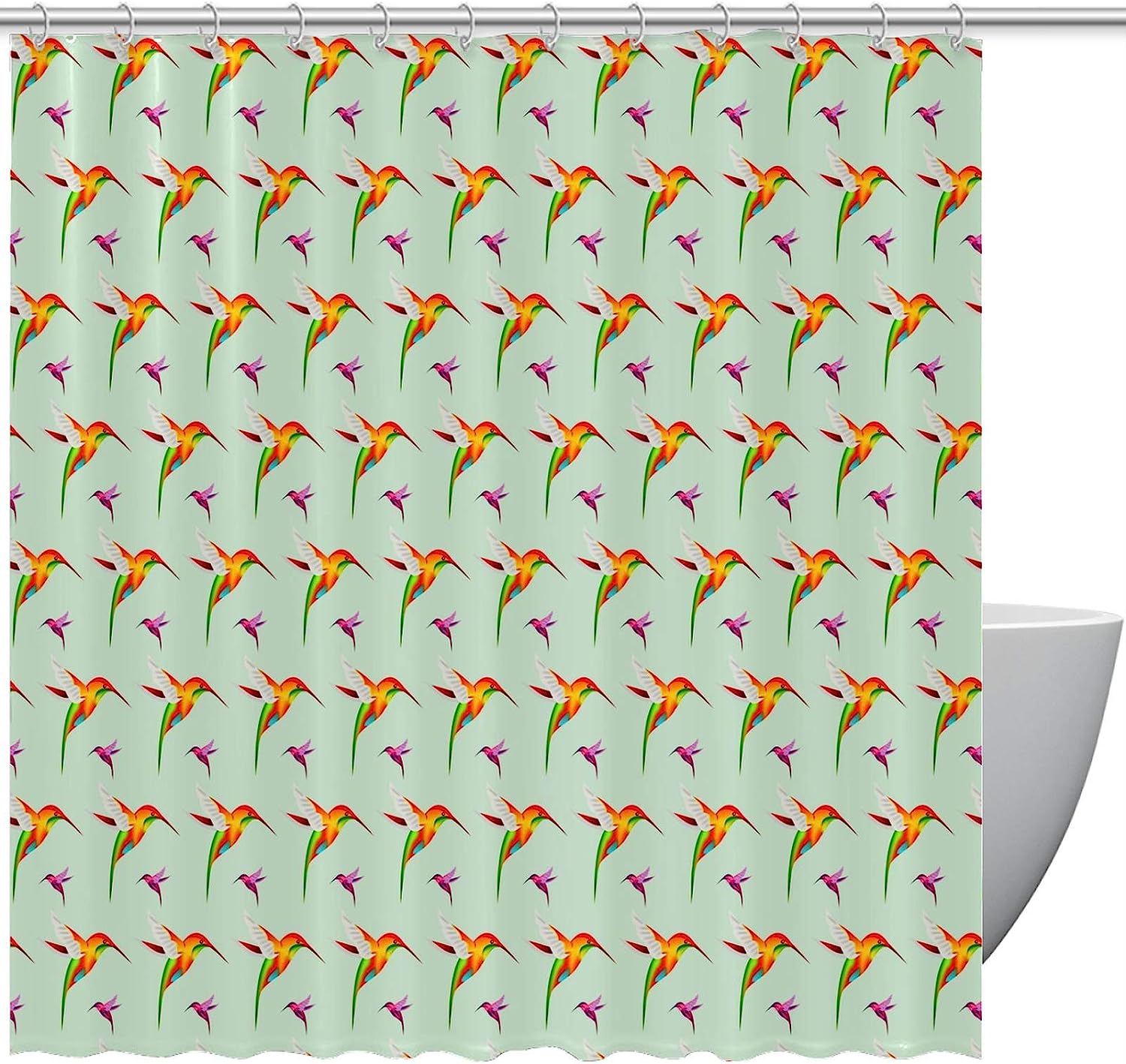 Hummingbird Shower Curtain With Floral Design For Bathroom