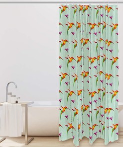 Hummingbird Shower Curtain With Floral Design For Bathroom