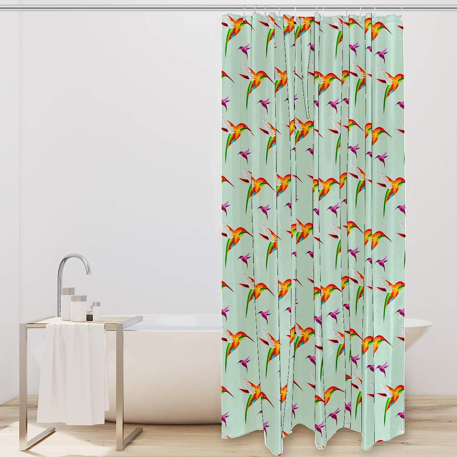 Hummingbird Shower Curtain With Floral Design For Bathroom