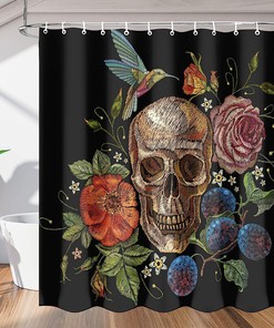 Hummingbird Skull Flower Abstract Fabric Shower Curtain, Quick-Drying Modern Bath Curtain for Bathroom Decor 