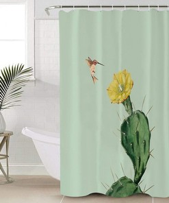 Hummingbird Succulent Yellow Flower Shower Curtain, Floral Bathroom Decor