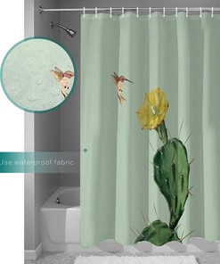 Hummingbird Succulent Yellow Flower Shower Curtain, Floral Bathroom Decor