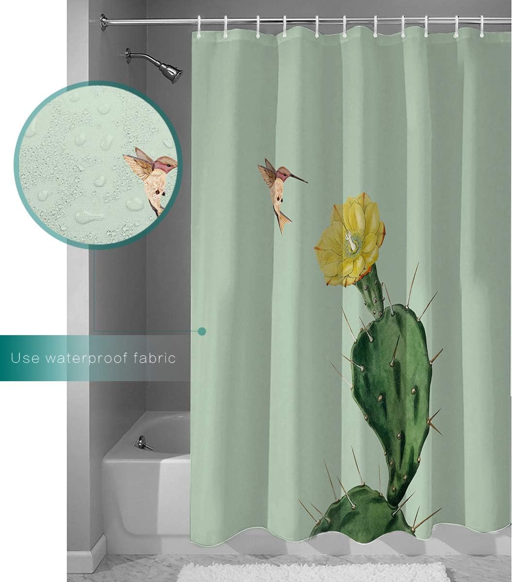 Hummingbird Succulent Yellow Flower Shower Curtain, Floral Bathroom Decor