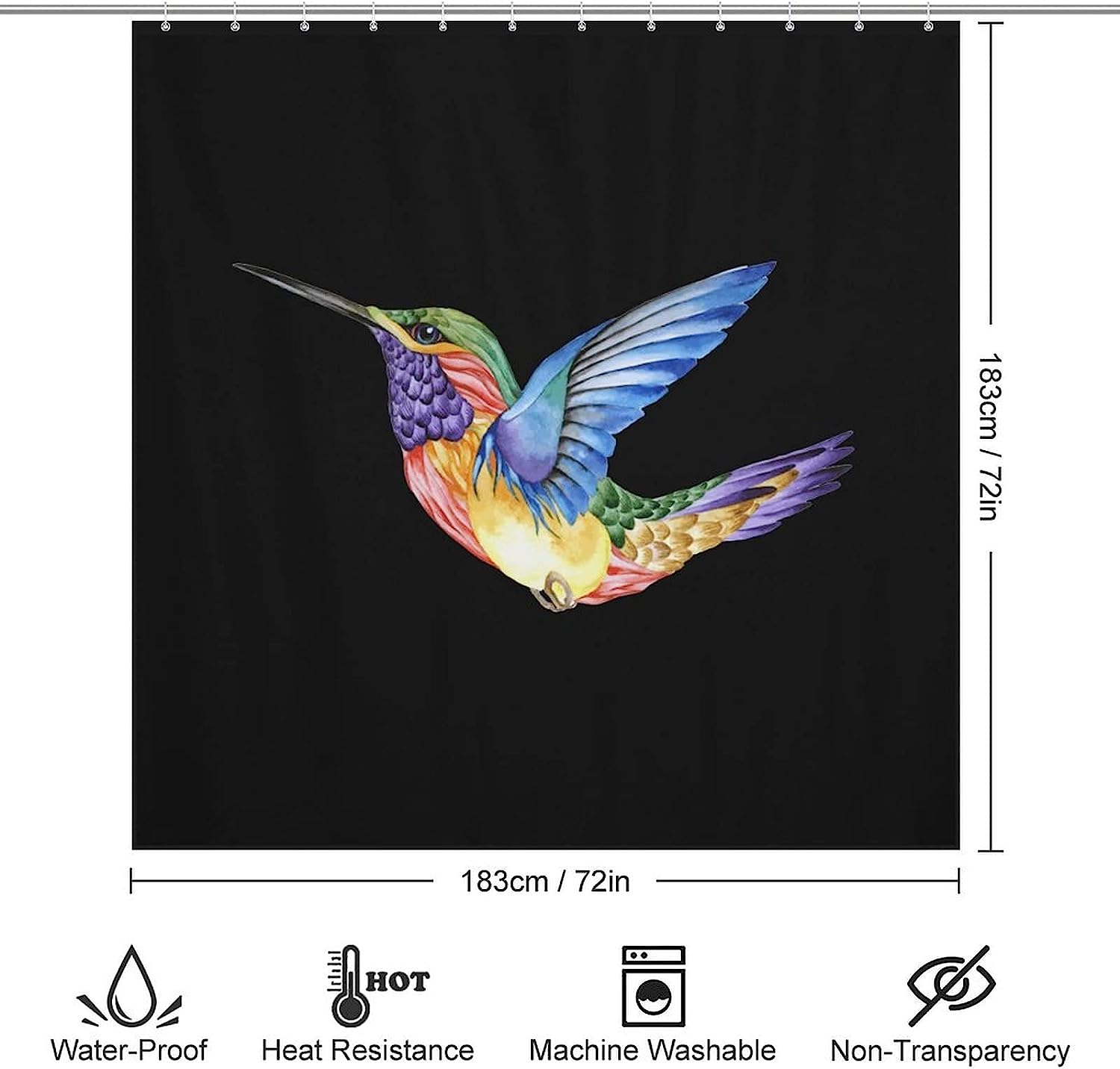 Hummingbird Tattoo Printed Fabric Shower Curtain For Home Decoration