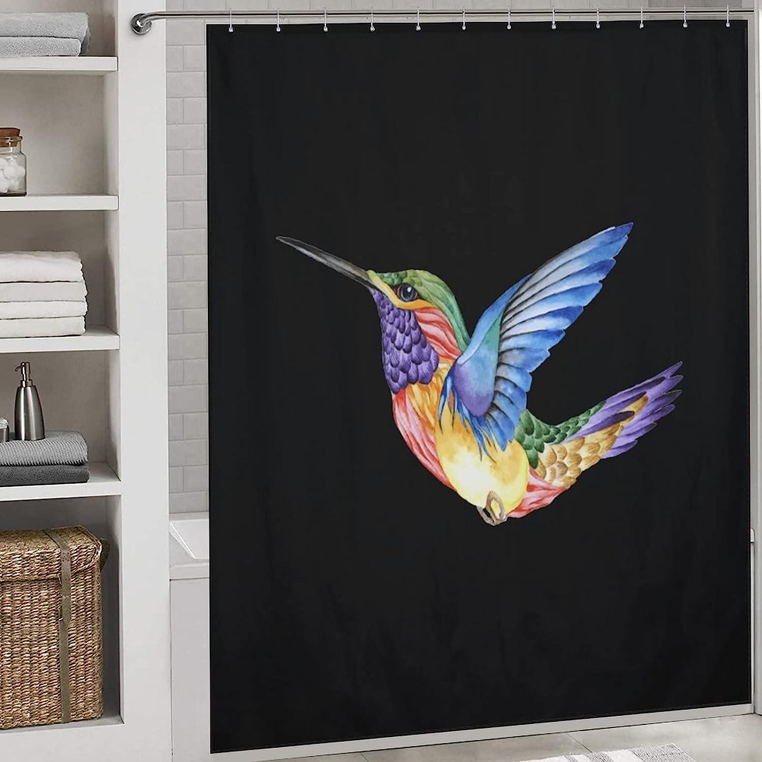 Hummingbird Tattoo Printed Fabric Shower Curtain For Home Decoration