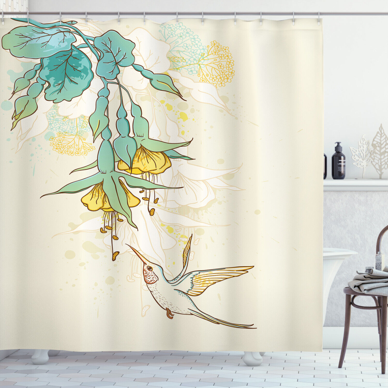 Hummingbird Tropical Floral Patterns Shower Curtain - Colorful Nature Themed Bathroom Decor