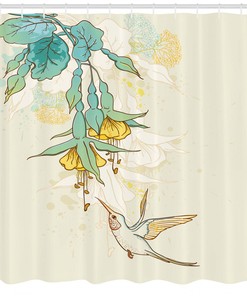Hummingbird Tropical Floral Patterns Shower Curtain - Colorful Nature Themed Bathroom Decor
