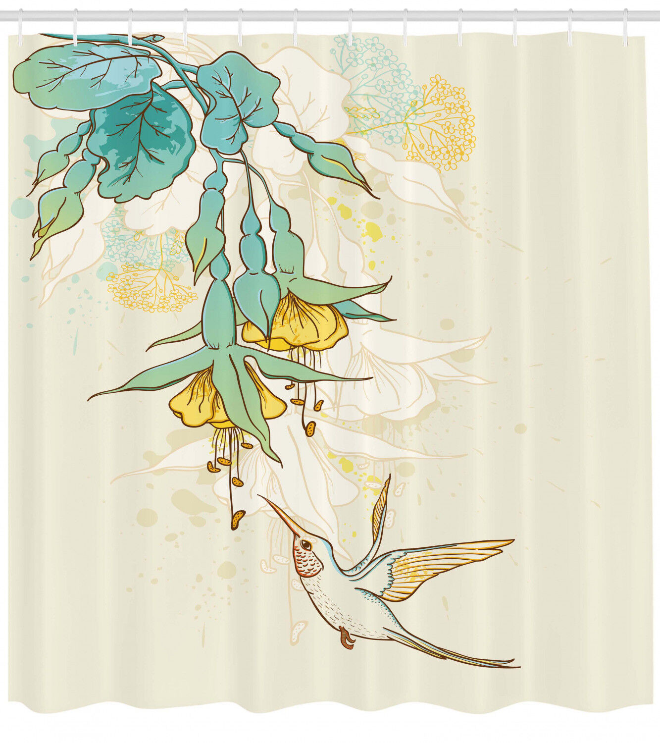 Hummingbird Tropical Floral Patterns Shower Curtain - Colorful Nature Themed Bathroom Decor