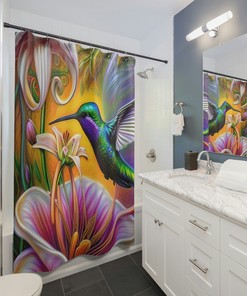 Hummingbird Vintage Design Shower Curtain For Bathroom