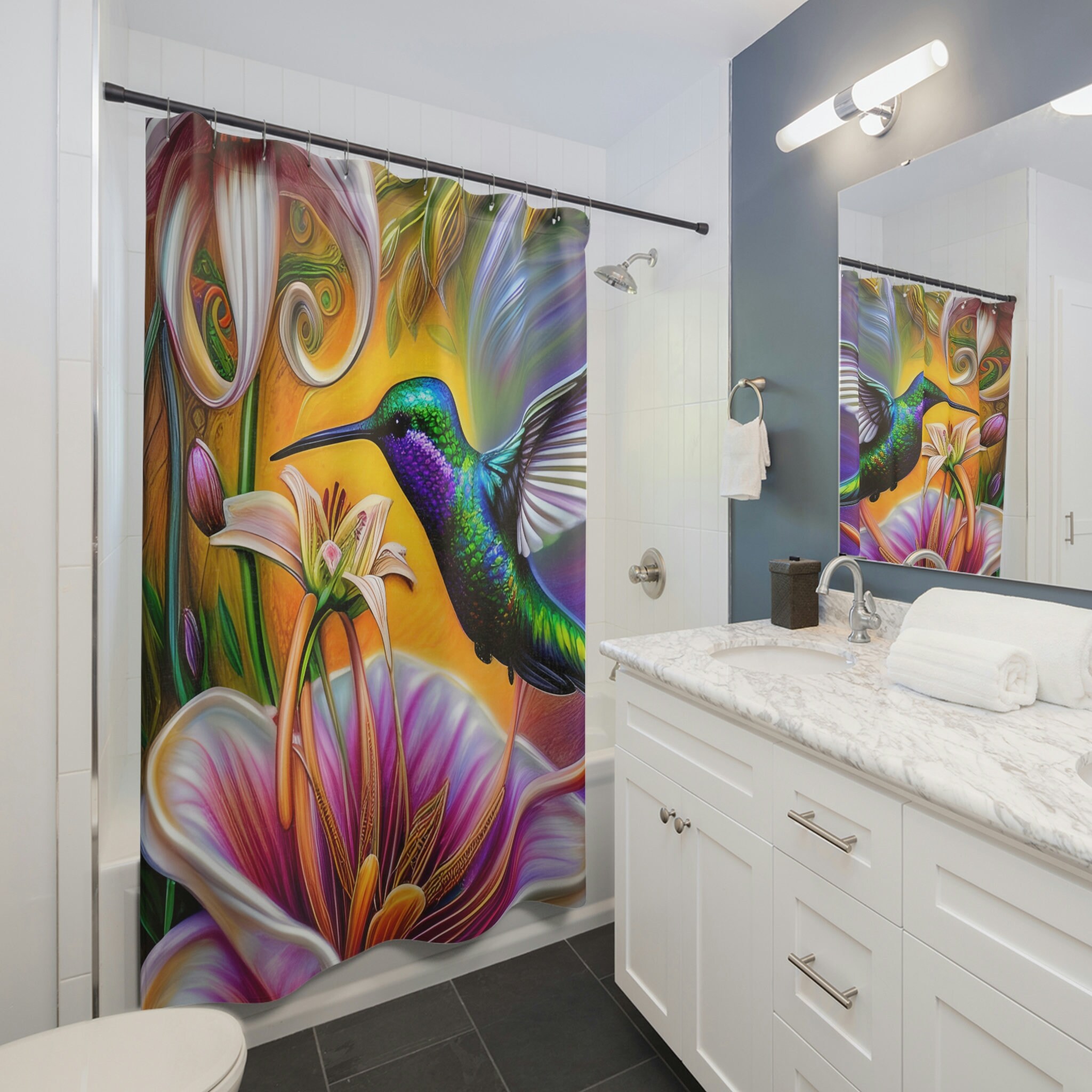 Hummingbird Vintage Design Shower Curtain For Bathroom