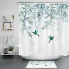 Hummingbird Watercolor Leaves Shower Curtain, Spring Bathroom Decoration