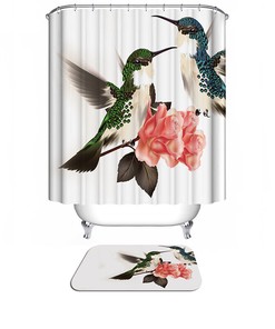 Hummingbird White Fabric Shower Curtain With Bird Design