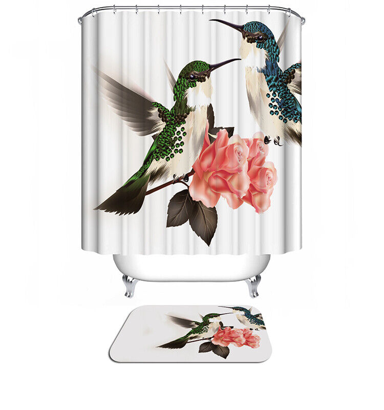 Hummingbird White Fabric Shower Curtain With Bird Design
