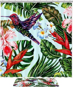 Hummingbird With Tropical Leaf Print Shower Curtain For Bathroom