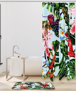 Hummingbird With Tropical Leaf Print Shower Curtain For Bathroom