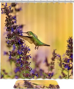 Hummingbird and Catmint Nature Unique Shower Curtain Waterproof Washable