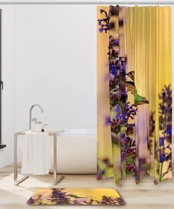 Hummingbird and Catmint Nature Unique Shower Curtain Waterproof Washable