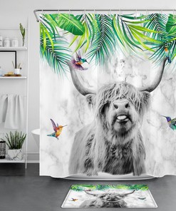 Hummingbird and Cow Shower Curtain - Rustic Bathroom Accessory