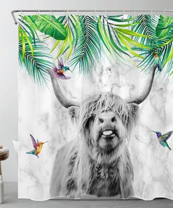 Hummingbird and Cow Shower Curtain - Rustic Bathroom Accessory