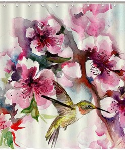 Hummingbird and Flower Shower Curtain: Fabric Bathroom Decor for Kids