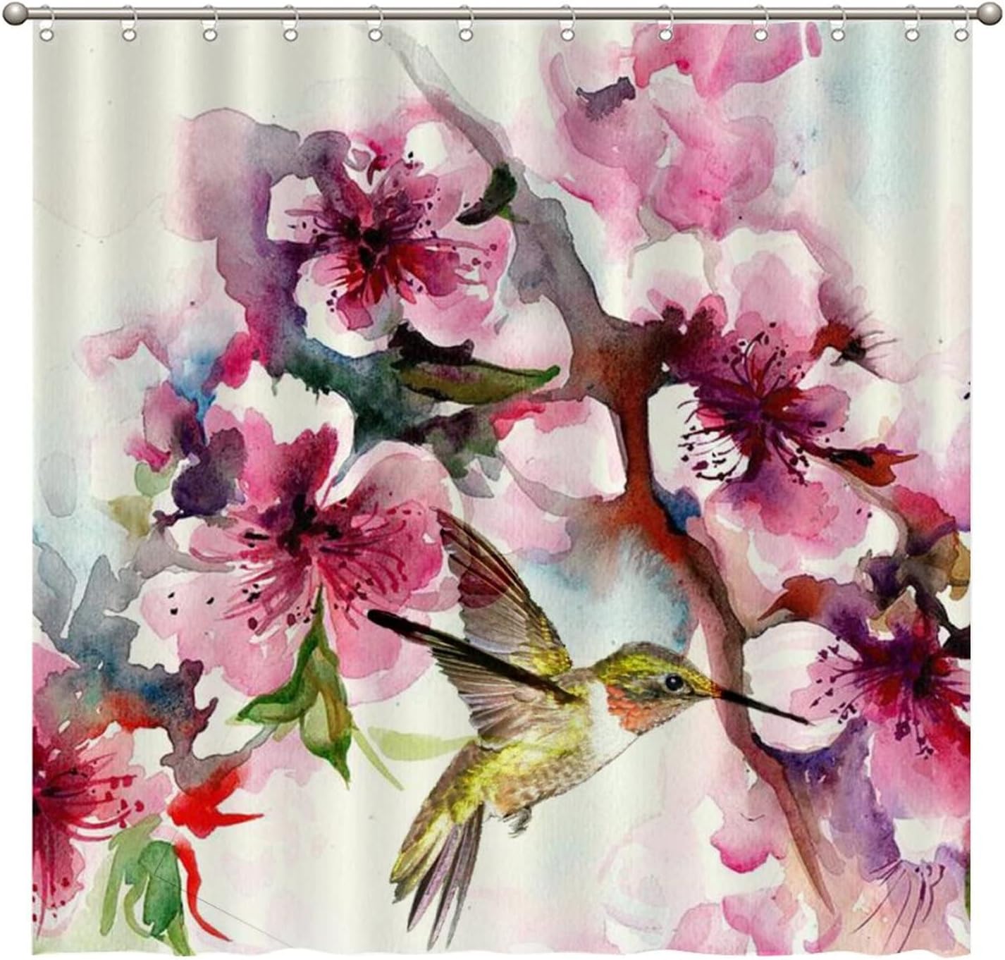 Hummingbird and Flower Shower Curtain: Fabric Bathroom Decor for Kids