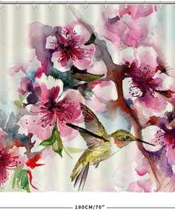 Hummingbird and Flower Shower Curtain: Fabric Bathroom Decor for Kids