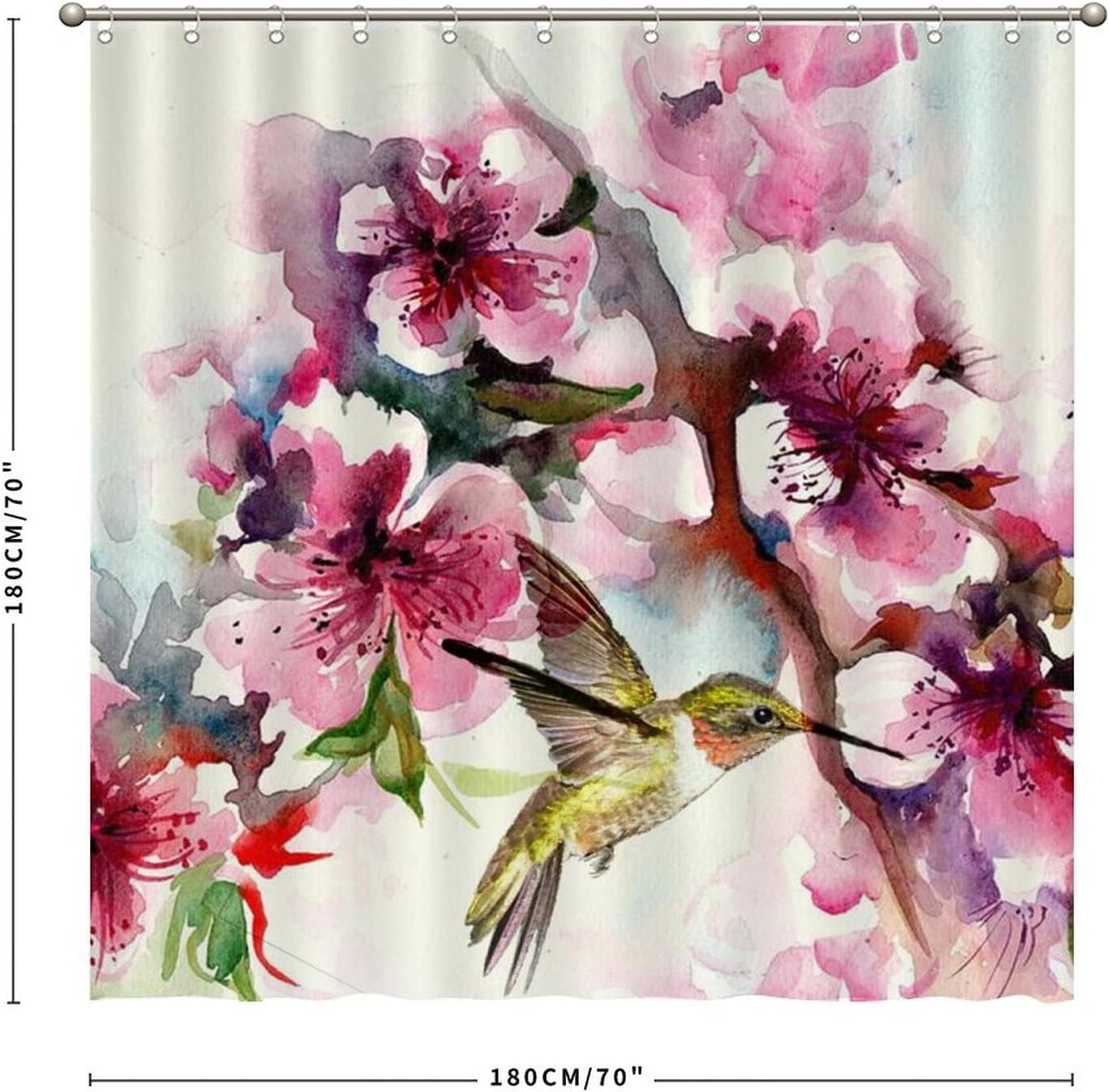 Hummingbird and Flower Shower Curtain: Fabric Bathroom Decor for Kids
