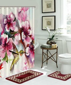 Hummingbird and Flower Shower Curtain: Fabric Bathroom Decor for Kids