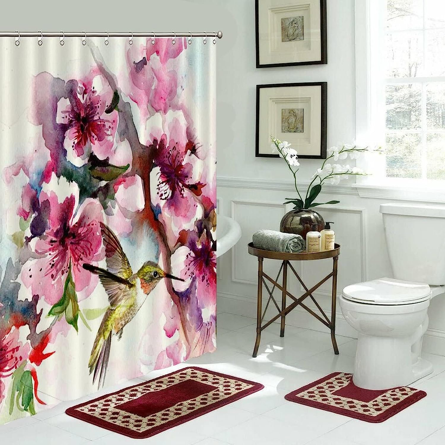 Hummingbird and Flower Shower Curtain: Fabric Bathroom Decor for Kids