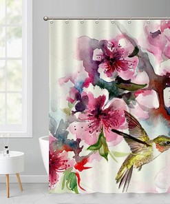 Hummingbird and Flower Shower Curtain: Fabric Bathroom Decor for Kids
