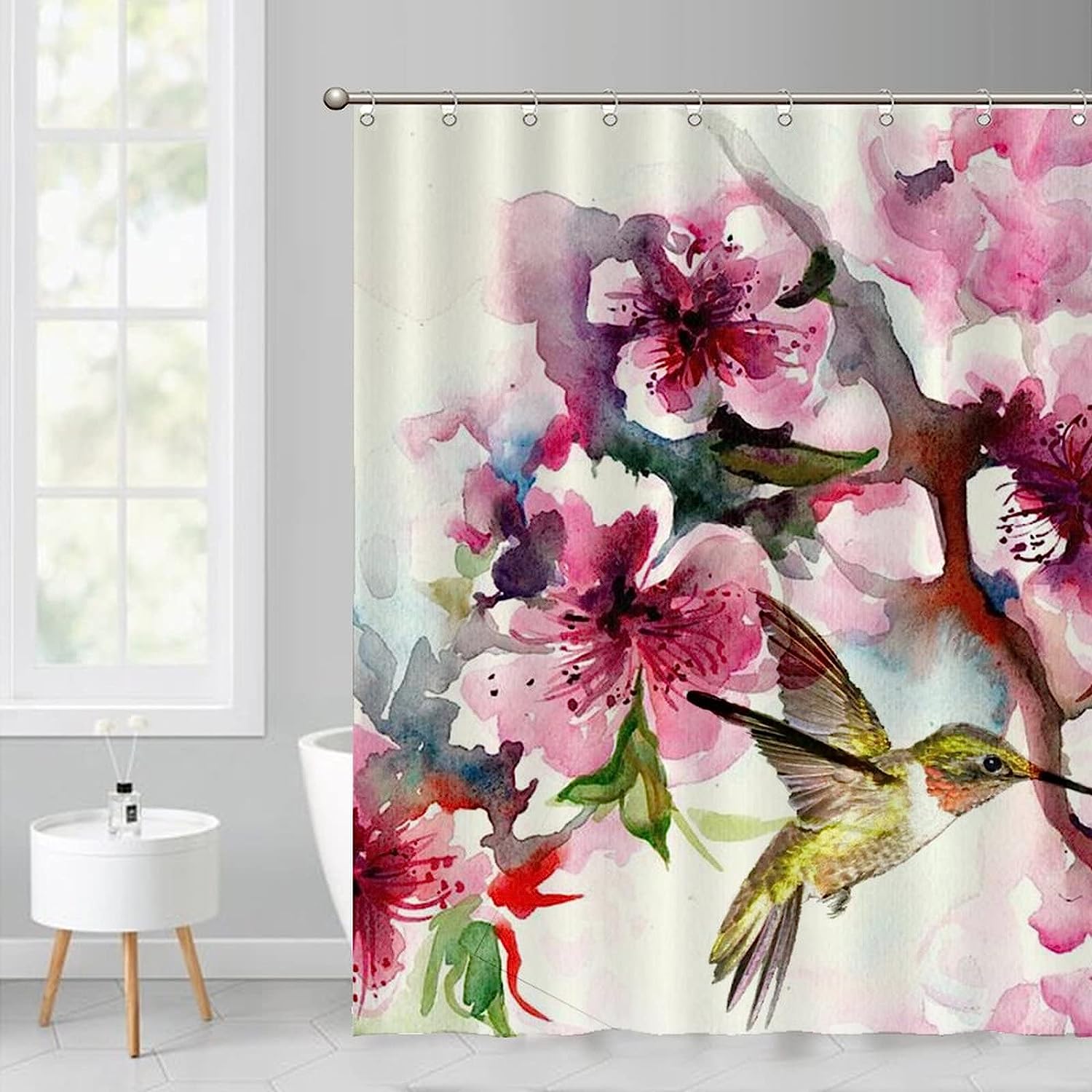 Hummingbird and Flower Shower Curtain: Fabric Bathroom Decor for Kids