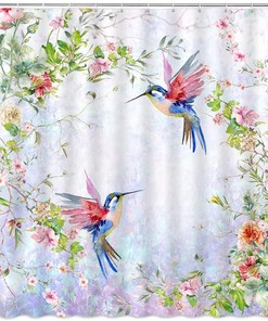 Hummingbird and Flower Shower Curtain for Botanic Bathroom Decor