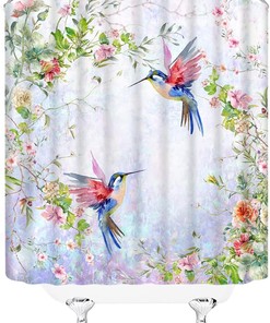 Hummingbird and Flower Shower Curtain for Botanic Bathroom Decor