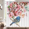 Hummingbird and Flowers Landscape Fabric Shower Curtain with Birds Lover View
