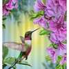 Hummingbird and Flowers Printed Fabric Shower Curtain for Bathroom Decor