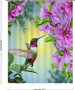 Hummingbird and Flowers Printed Fabric Shower Curtain for Bathroom Decor