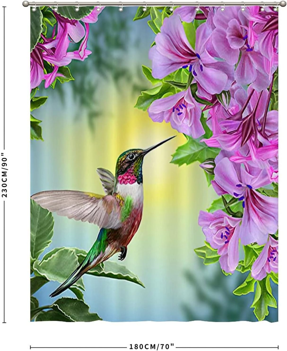 Hummingbird and Flowers Printed Fabric Shower Curtain for Bathroom Decor