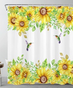 Hummingbird and Sunflower Shower Curtain for Lively Bathroom Design
