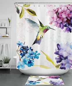 Hummingbird and Watercolor Flowers Shower Curtain for a Spring Inspired Bathroom