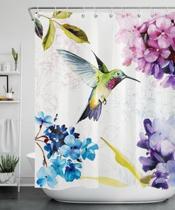 Hummingbird and Watercolor Flowers Shower Curtain for a Spring Inspired Bathroom