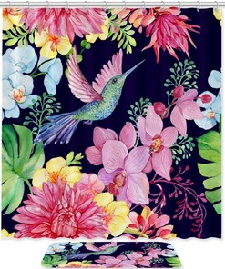 Hummingbirds And Orchids Floral Pattern Shower Curtain For A Elegant Bathroom